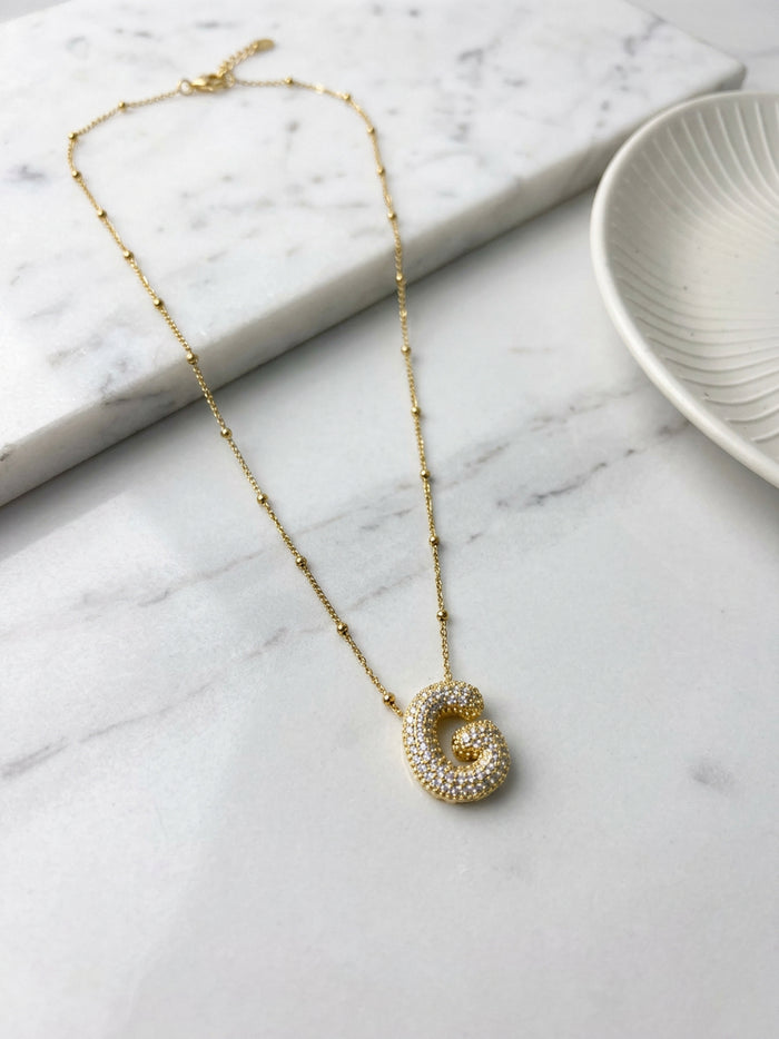 Stone Studded Initial Letter Necklace