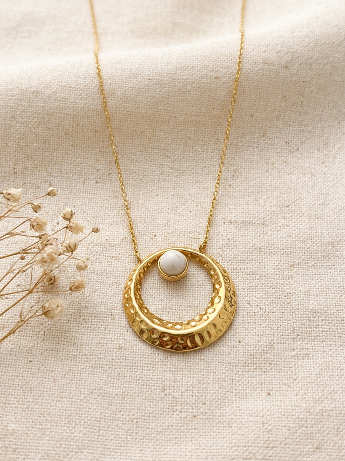 Hammered Circle Pendant Gold Necklace