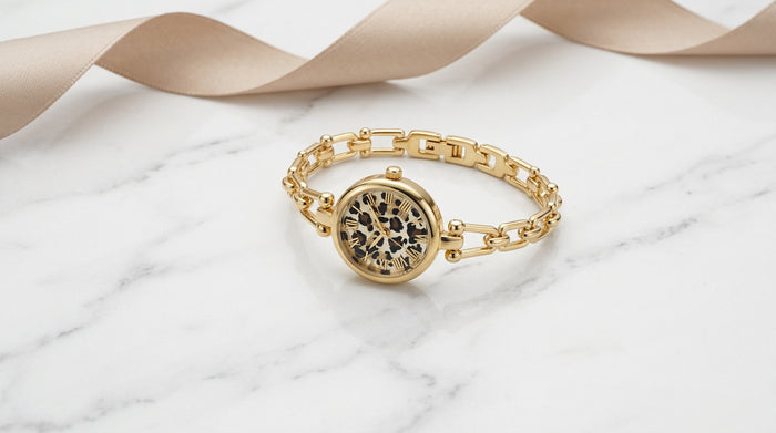 Leopard Print Dial Gold Link Watch for Women