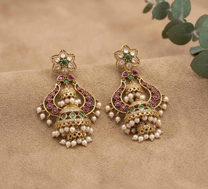 Traditional Jhumka Chandbali Pearl Earrings