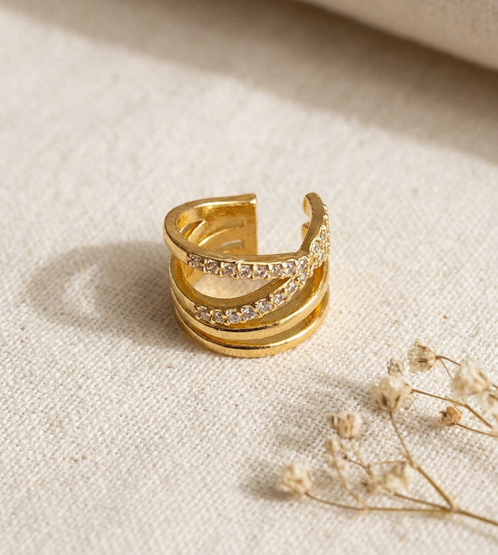 Triple Band Stone Gold Ear Cuff