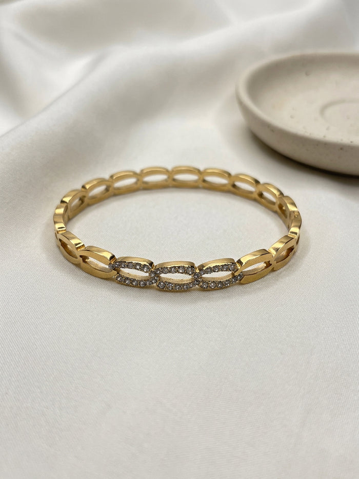 Chain Link Stone Gold Bangle Bracelet