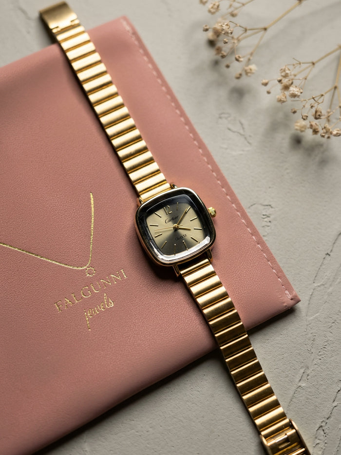 Champagne Square Dial Gold Link Watch