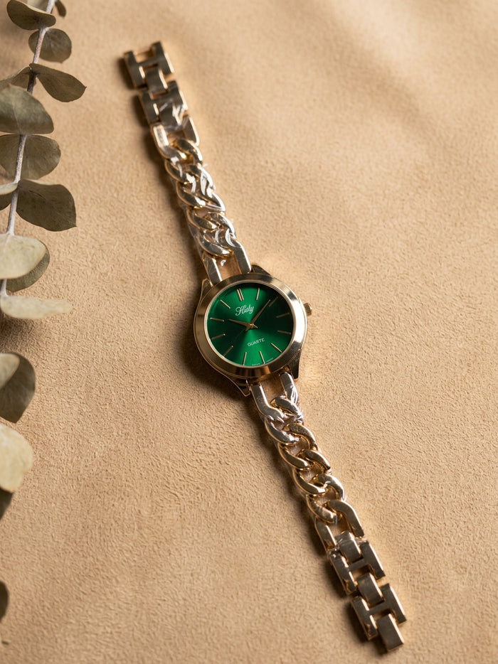 Green Dial Chunky Chain Strap Watch