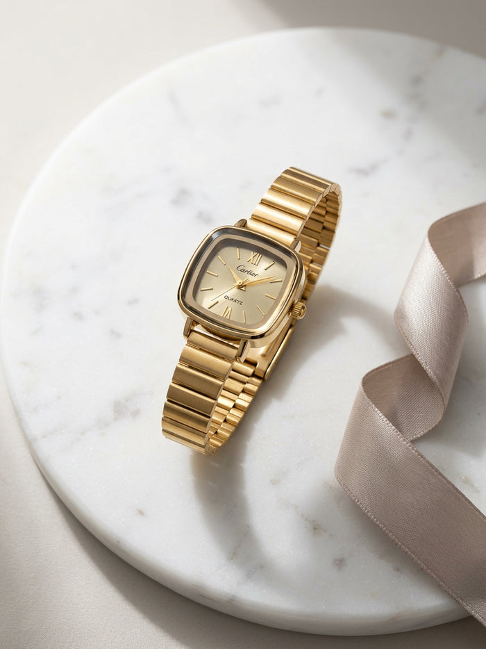 Square Dial Gold Link Watch for Women