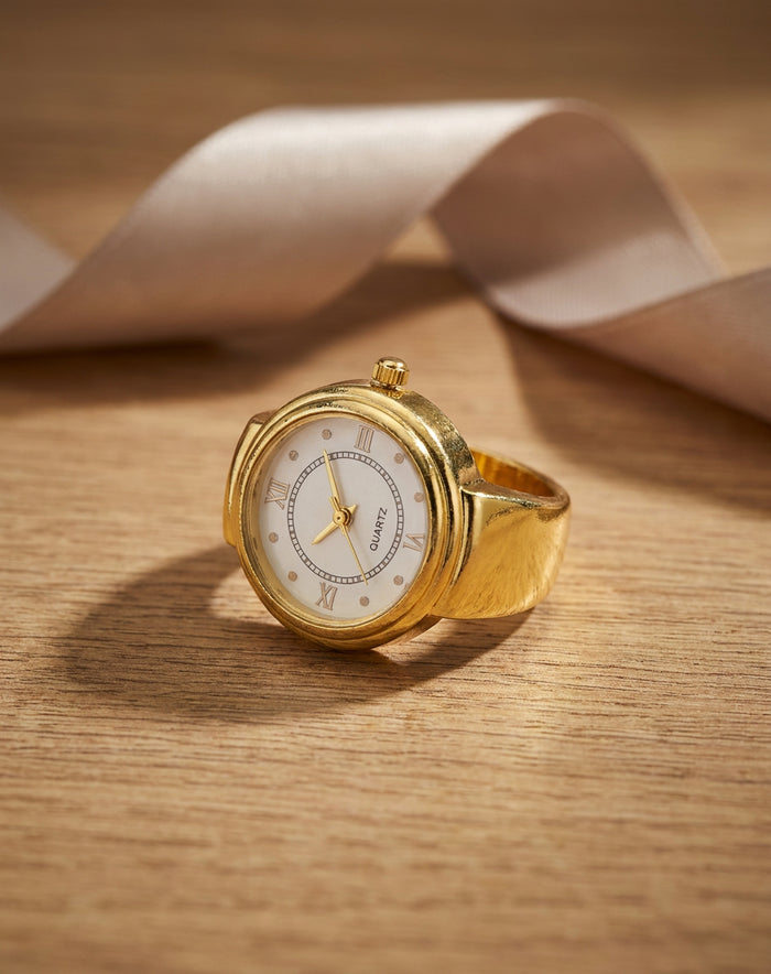 Gold Ring Watch with Roman Numerals