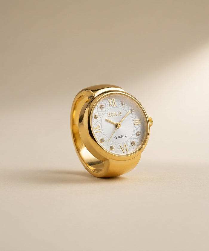 Gold Ring Watch with White Dial